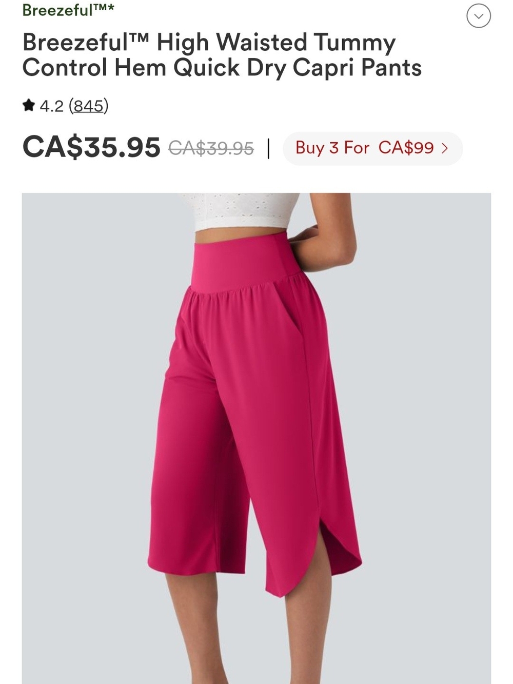 Halara Breezeful High-Waisted Capri Pants in Fuchsia
